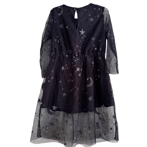H&M Navy Blue Dress Stars Glitter Dragonfly Planet Space Mesh Girls 2T-3T - Picture 2 of 7